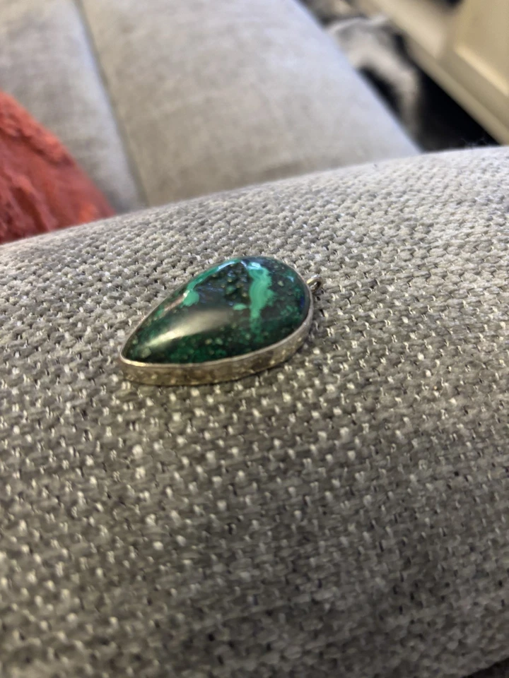 Colgante oxidado lágrima gema malaquita real de México de plata de ley 925 vintage Foto 1 de 4