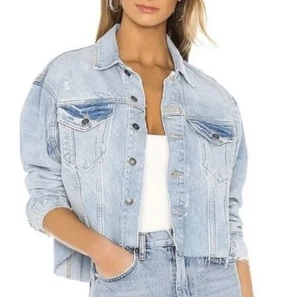 Giacca denim sfilacciato We The Free Indira invecchiato taglia large  - Foto 1 di 7