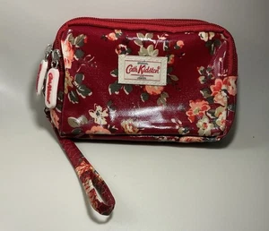 A HTF Vintage Rare Cath Kidston Red Floral Print Coated Canvas Wristlet Wallet - Picture 1 of 3