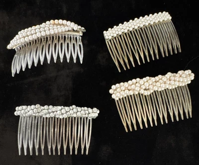 Lote vintage de 4 peines laterales de pelo con cuentas de perlas sintéticas surtidos accesorios Foto 1 de 3
