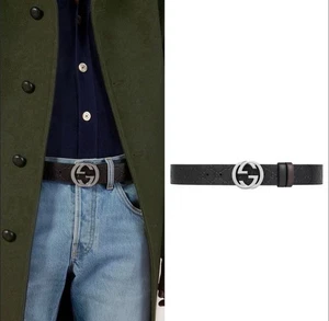 NEU! GUCCI Herren GG Logo Leder Gürtel Schwarz Farbe 473030 CWCWN Größe 95-38 - Bild 1 von 6