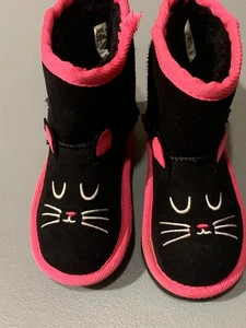 Therabouts Girls Toddlers Boots Black Cat Face Pink Trim Warm  SIze 6 - Bild 1 von 10