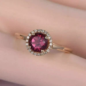 1.50 Ct Round Cut Lab Created Ruby Halo Wedding Ring 14k Rose Gold Plated - Picture 1 of 7