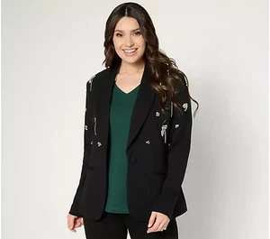 GRAVER Susan Graver Embellished Ponte Shawl Collar Blazer-Black-Medium-A672477 - Picture 1 of 2