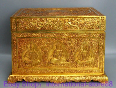 Caja de libros de escrituras de diosa Guanyin dinastía dorada de 24 quilates de cobre de China antigua de 12,2" Foto 1 de 4