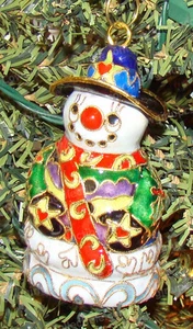 Hand Painted Cloisonne, Baked Enamel SNOWMAN Ornament (4377) - Picture 1 of 5