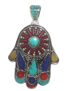 Colgante Hamsa Colgante Tíbet Colgante Lapislázuli Turquesa Colgante Nepal - Imagen 1 de 2