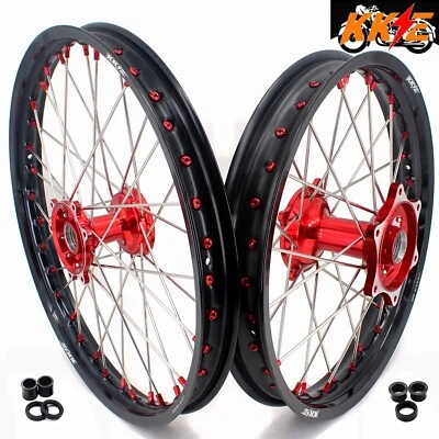 KKE 21/19 MX Cast Wheels Rims for Honda CRF250R 14-2025 CRF450R 13-2025 Red Nuts - Image 1 of 4