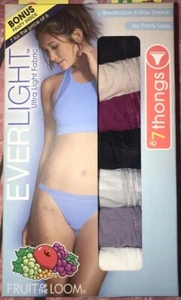 FRUIT OF THE LOOM ~ 7-Pair Womens Ultra Ever Light Thongs Underwear Panties XS/4 - Picture 1 of 4