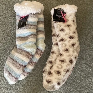 2 Pairs Cuddle Duds Sherpa Lined Lounge Cozy Socks Fits Shoe Size 4-10 Nwt - Picture 1 of 3