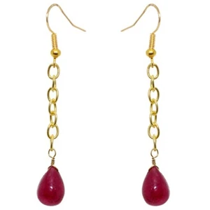 Gehna Jaipur African Ruby Plain Drop Shaped Gem Earrings, 925 Silver ES-1558 - Picture 1 of 2