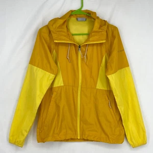 Columbia Womens Small Zip Front Windbreaker Jacket Yellow Gold Hooded Long Slv - Picture 1 of 7