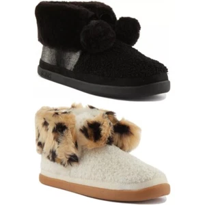 Toms Celeste Negros Cómodo Piel Forro Leopardo Pom Bota Caliente Talla UK 3-8 - Imagen 1 de 13