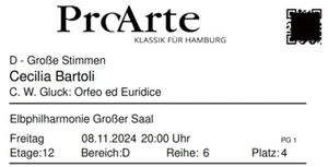 2 Karten Cecilia Bartoli Kat. 1 am 8.11.24, Elbphilharmonie, kein Aufschlag - Bild 1 von 2