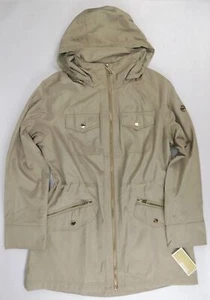 NEW Women's Michael Kors Hooded Zipped Taupe Rain Coat Jacket Size M - Picture 1 of 10