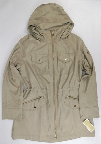 Giacca impermeabile donna Michael Kors con cappuccio e zip tortora taglia M NUOVA