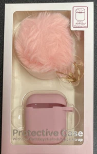 Protective Case for AirPods Charging Case Fur Ball Keychain & Neck Strap - Picture 1 of 3