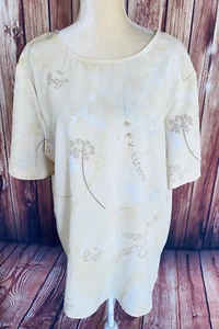 Damen 1X Bluse Blumen Kurzarm Mehrfarbig U Ausschnitt Seidig - Bild 1 von 10