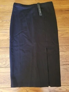 NWT Catherine Malandrino Pencil Skirt Black Midi Front Slit Elastic Waist M - Picture 1 of 10