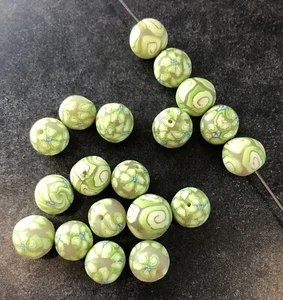 Beads 19 Polymer Green Millefiori Approx. 1/2" Balls for Crafting or Jewelry - Picture 1 of 10