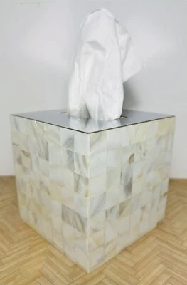 Cubierta de caja de pañuelos de madreperla de mosaico estándar tamaño de caja de pañuelos tapa de acero inoxidable Foto 1 de 4