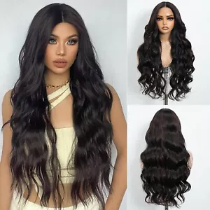 Long Brown Wavy Wigs 28 Inch Body Wave Synthetic Lace Front Wig Middle Part C... - Picture 1 of 6