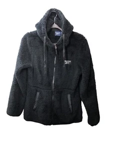 Reebok Womens Small Sherpa Fleece Jacket Full Zip With Hood Black Long Sleeve - Picture 1 of 7