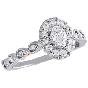 14K Two Tone Gold Oval Solitaire Diamond Halo Designer Engagement Ring 0.75 Ct. - Picture 1 of 6