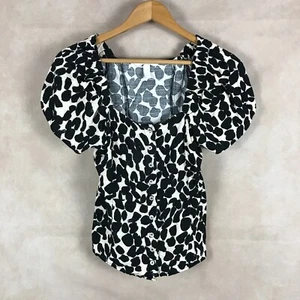 H&M Puff-Sleeve Linen Blend Printed Top Size US 8 (Medium) - Picture 1 of 6