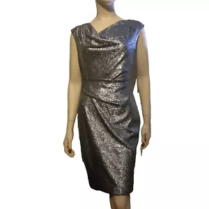 Vince Camuto Dress Silver Metallic Ruched Sleeveless Cocktail Sheath Dress SZ 6 - Picture 1 of 18