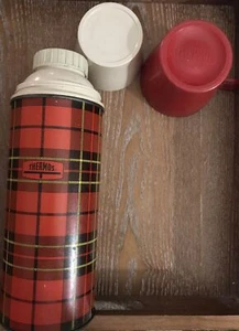 Thermos Bottle King Seeley Red Plaid No 2395 Vintage - Picture 1 of 5