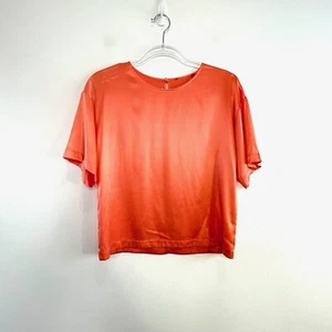 Max Mara Size 8 10 Bright Orange Tangerine Satin Silk Short Sleeve Blouse Top - Picture 1 of 24