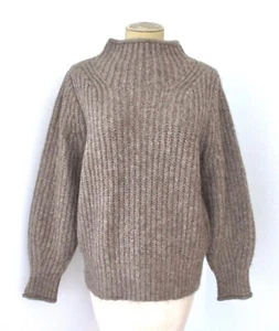 Madewell Taupe Shaker Strick Grobstrick Pullover Wolle Acryl Stehkragen Puffärmel S - Bild 1 von 8