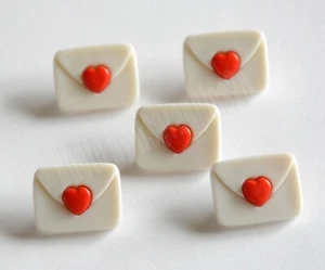 5 Love Letter Shank Back Button Embellishment / Valentine ~ Heart Theme - Picture 1 of 2