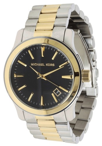 OROLOGIO MICHAEL KORS RUNWAY 2 TWO TONE S STEEL ORO+ARGENTO QUADRANTE NERO+DATA MK7064