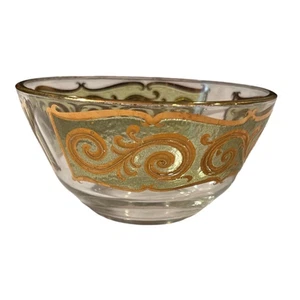 MCM Libbey Culver Ltd- like Small Bowl “Toledo” Green Background, Gold Scrolls - Picture 1 of 4