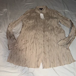 Eileen Fisher Crinkle Seide Habutai klassischer Kragen Hemd Weizen Xxs $ 258 neu - Bild 1 von 10