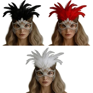 1Pcs Womens Feather Masquerade Masks Sparkly Rhinestones Tassel Mask Party Prom - Picture 1 of 35