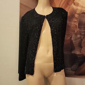 lawrence kazar beaded Silk Jacket Black Large - Picture 1 of 7