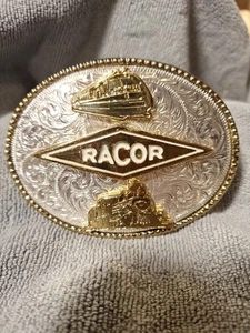 Vintage Gürtelschnalle Sterling Silber Overlay Racor Lok Zug Western - Bild 1 von 8