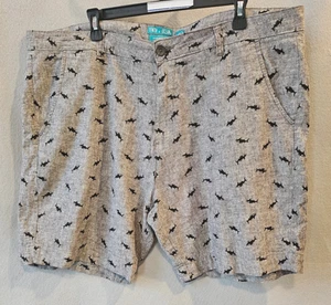 Pantalones Cortos de Lino Lavables Tenth + Ocean Para Hombre Gris con Estampado de Tiburón Talla 40 - Imagen 1 de 6