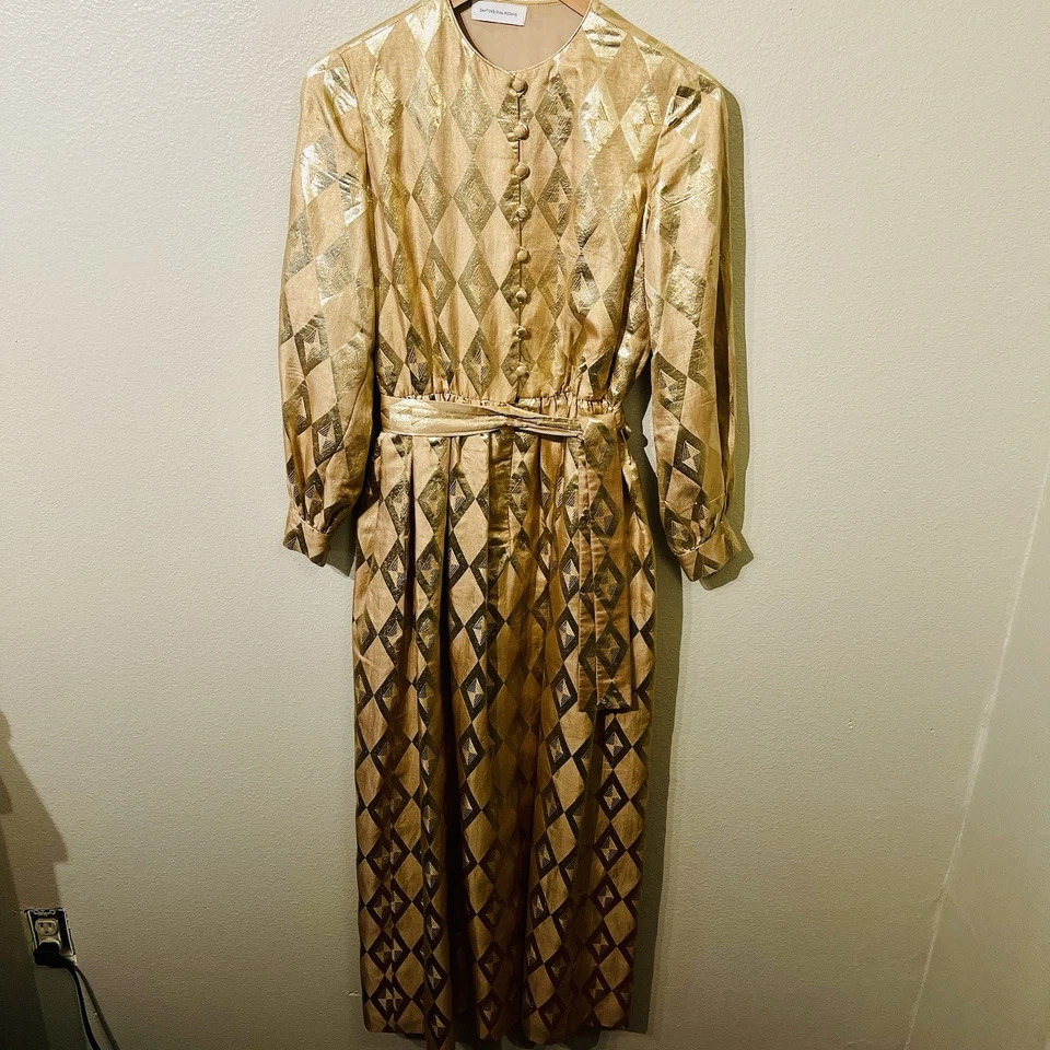 VTG Donald Brooks Dayton’s Oval Room Metallic Gold Diamond Gown Dress Sz 10 READ - Image 1 of 4