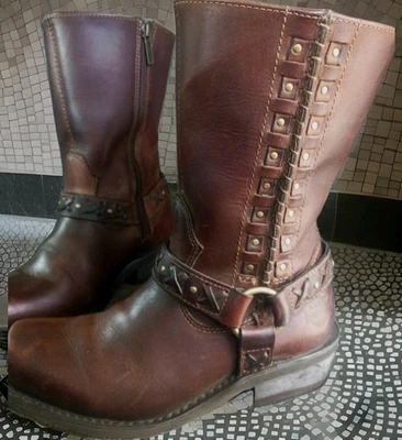 Harley-Davidson Wm Cuero Marrón Casno Rojizo Arnés Tachuela Bota Moto Talla 9 Foto 1 de 4