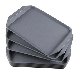 12-Pack Plastic Fast Food Trays, Cafeteria Serving Tray, Gray - Picture 1 of 7