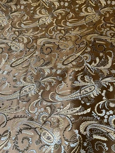 Natural Silk Brocade Fabric Paisley Pattern 3yds x 30" Gold Silver Accents NOS - Picture 1 of 3