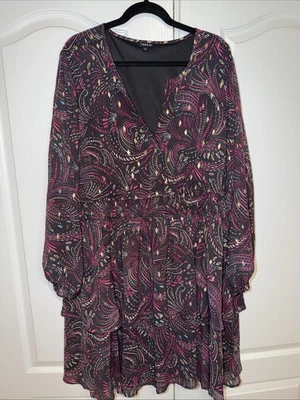 Torrid размер 3 X цветочный эластичный VNeck платье оборки многоцветный с подкладкой полупрозрачный - Изображение 1 из 4