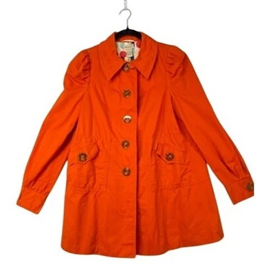Elevenses Orange Puff Sleeve Button Front A Line Trench Coat Women Size 6 - Image 1 of 4