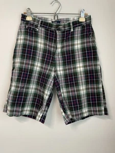 RALPH LAUREN Vintage 80s Tartan Plaid Preppy Bermuda Shorts Youth Waist Sz 20 - Picture 1 of 5