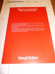 Test Certificate Bang&Olufsen MMC 20 S Cartridge ORIGINAL - Bild 1 von 1