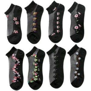 5 Pair Lady Sheer Lace Floral Ankle Socks Ultra Thin Breathable Anti-slip Summer - Picture 1 of 22